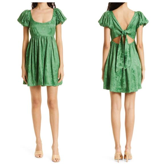 NEW byTiMo Floral Jacquard Babydoll Minidress Emerald - Picture 1 of 12